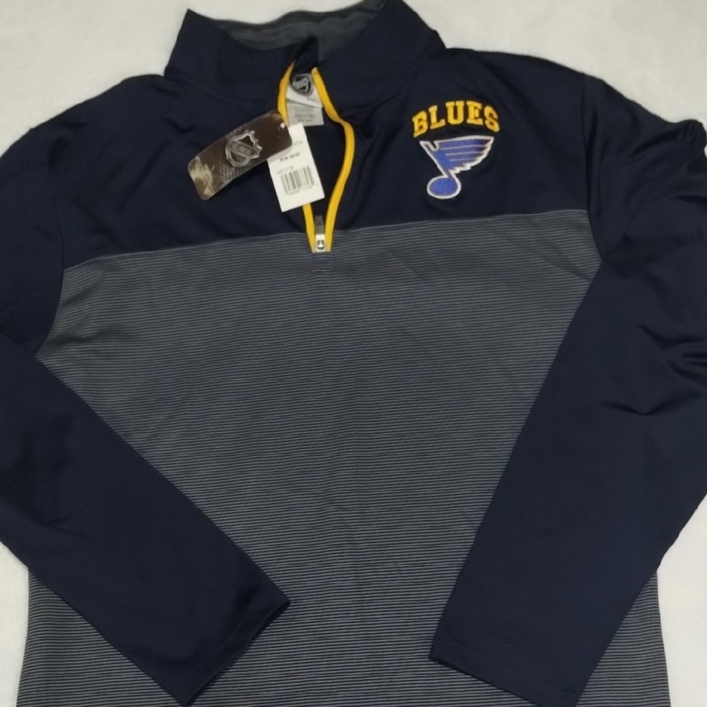 NHL Navy Pullover with Yellow Zip Trim and Gray Stripes